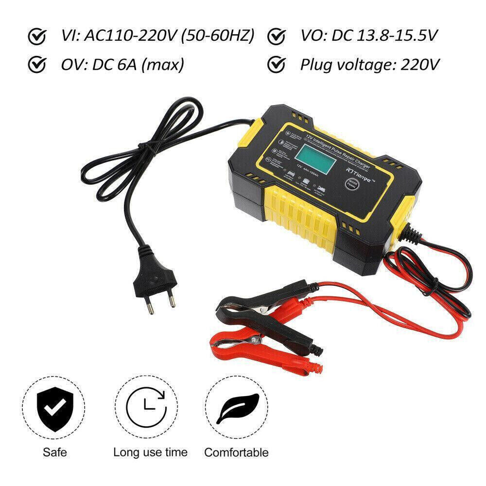 Chargeur Batterie Voiture Hiver Intelligent LCD Charge Rapide Auto Moto 12V 6A