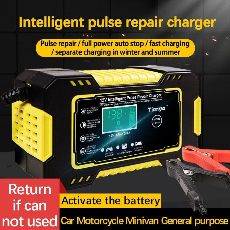 Chargeur Batterie Voiture Hiver Intelligent LCD Charge Rapide Auto Moto 12V 6A
