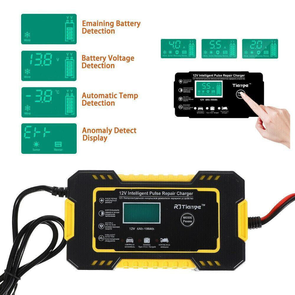 Chargeur Batterie Voiture Hiver Intelligent LCD Charge Rapide Auto Moto 12V 6A